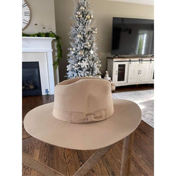 New Lila Beige Wool Wide-Brim Fedora Hat One Size main image 3